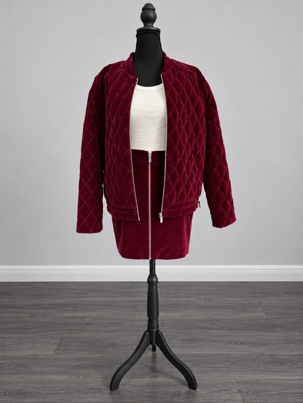 Quilted Velvet Bomber Jacket